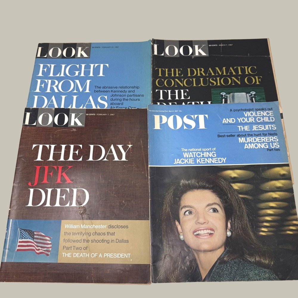 Vintage 1967 LOOK & Saturday Evening Post Magazine Lot JFK Jackie Kennedy 4pc